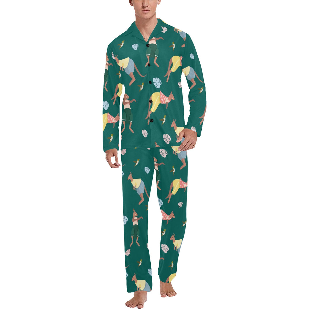 Kangaroo leaves pattern Men's Long Pajama Set
