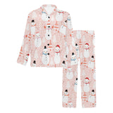 Cute snowman christmas tree snowpink background Men's Long Pajama Set