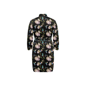 Hummingbird Pattern Print Design 03 Men's Long Sleeve Belted Night Robe