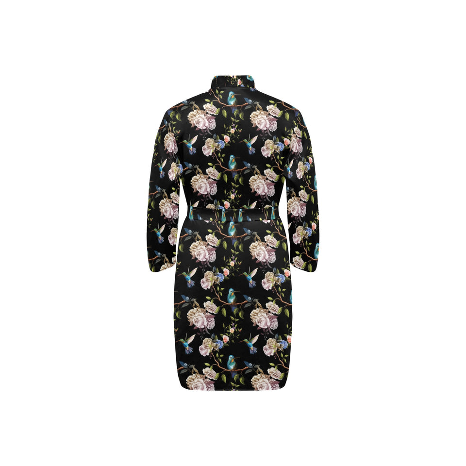 Hummingbird Pattern Print Design 03 Men's Long Sleeve Belted Night Robe