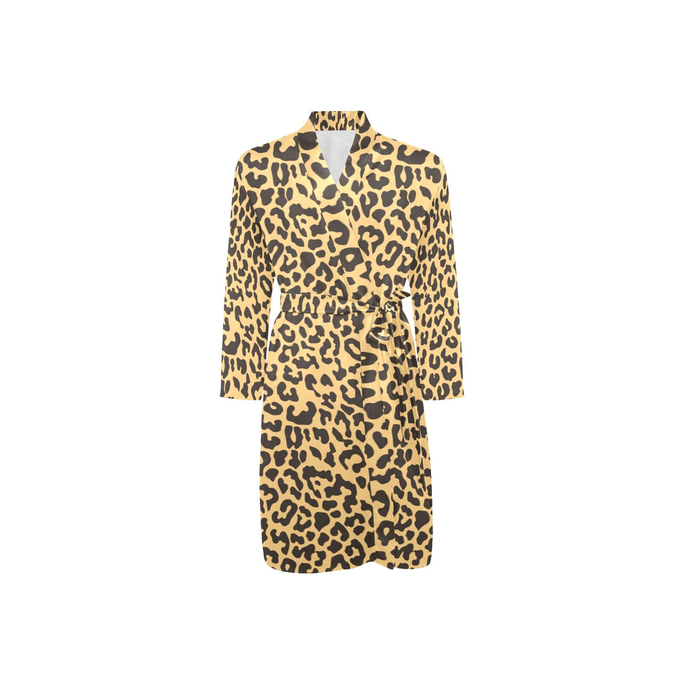 Leopard skin print Men's Long Sleeve Belted Night Robe