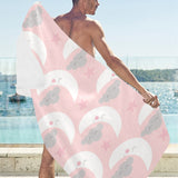Cute moon cloud star pattern pink dot background Beach Towel