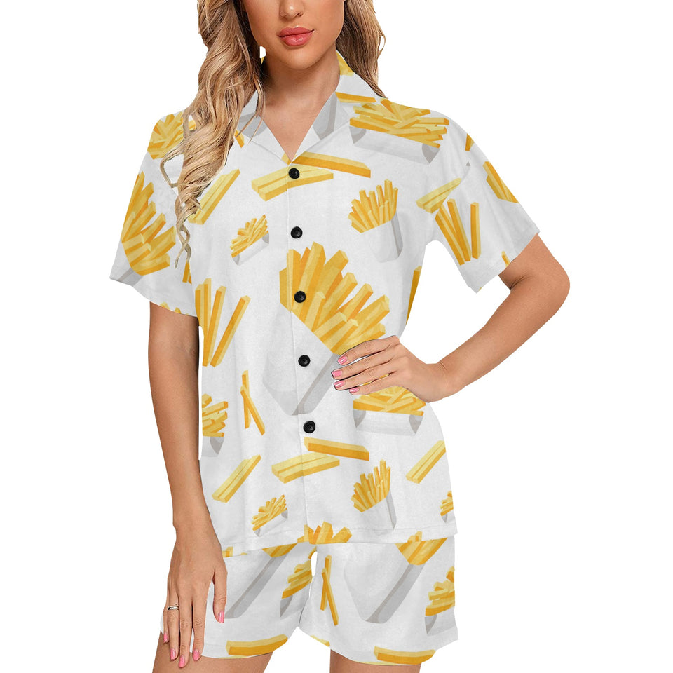 French fries white paper box pattern Women's V-Neck Short Pajama Set