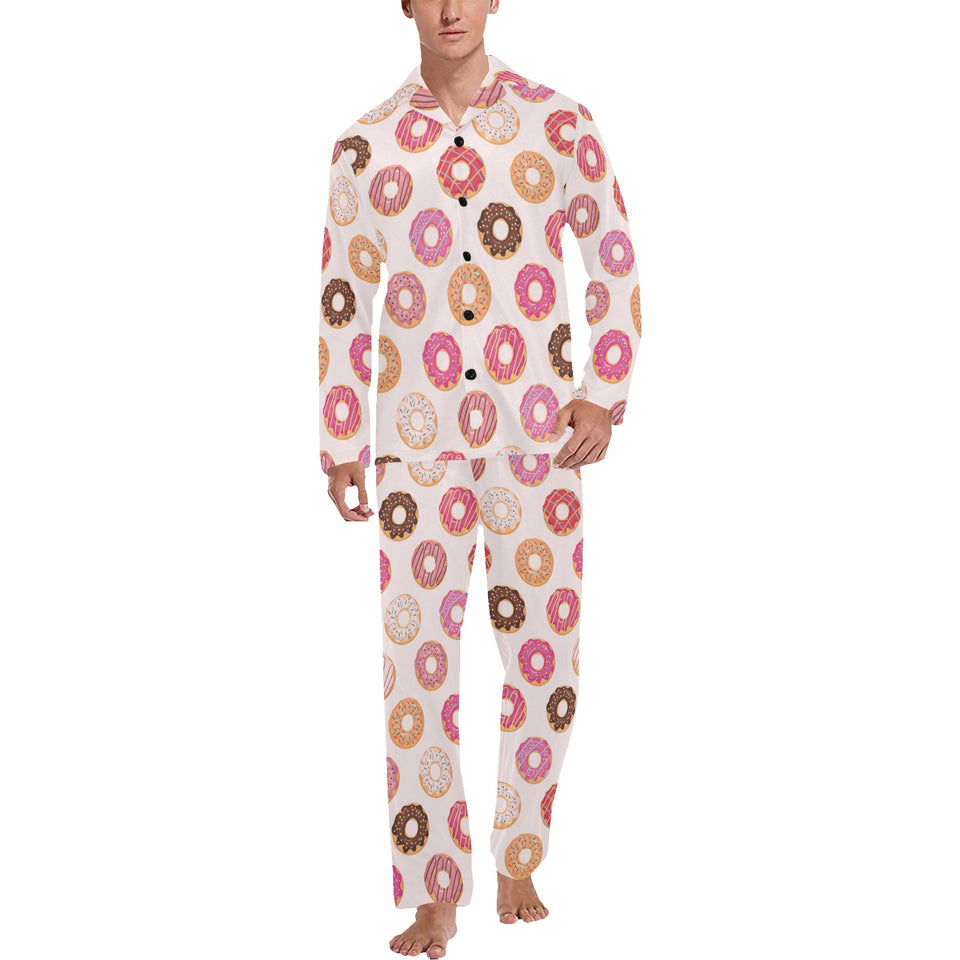 Colorful donut pattern Men's Long Pajama Set