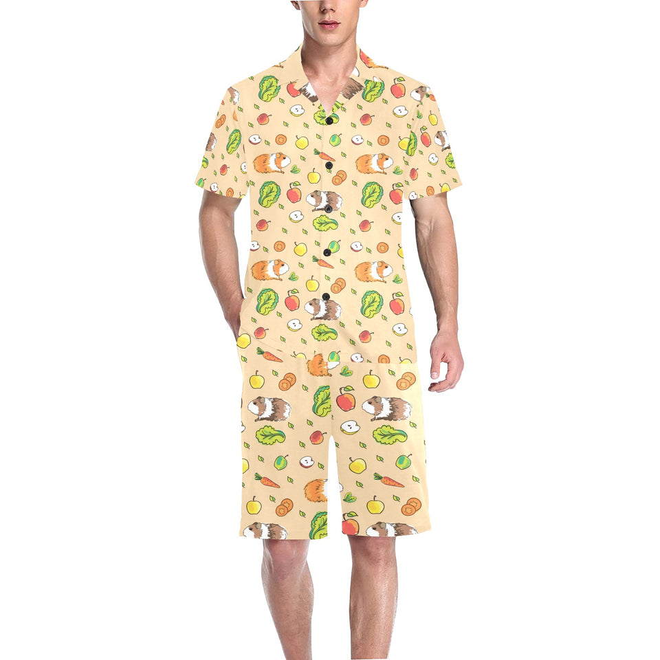 Guinea Pig Pattern Print Design 05 Men's V-Neck Short Pajama Set