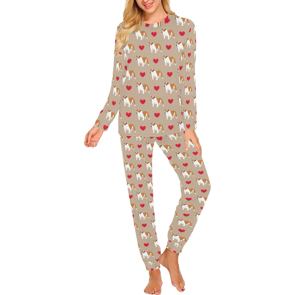 English Bulldog Pattern Print Design 05 Women's All Over Print Pajama Set