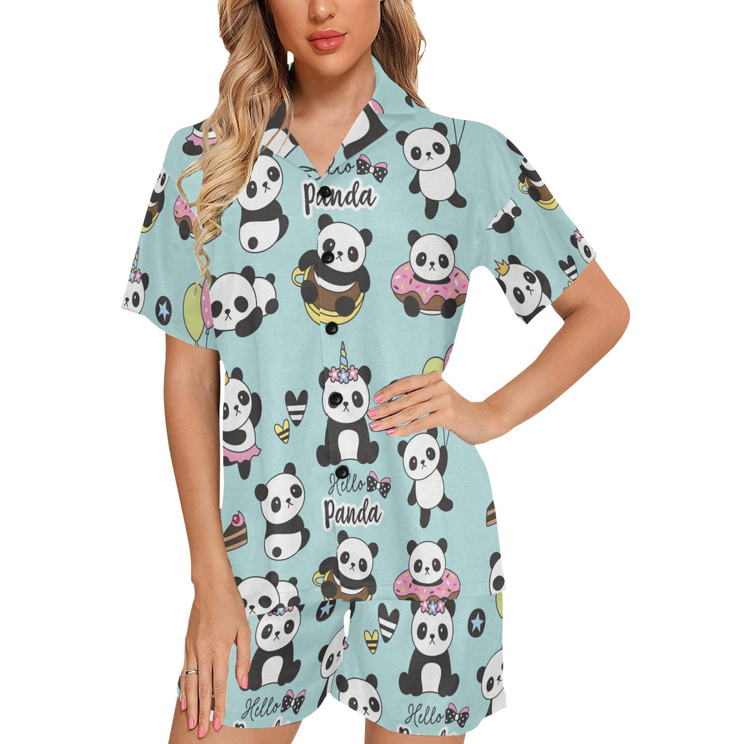 Cute baby panda pattern Women's V-Neck Short Pajama Set