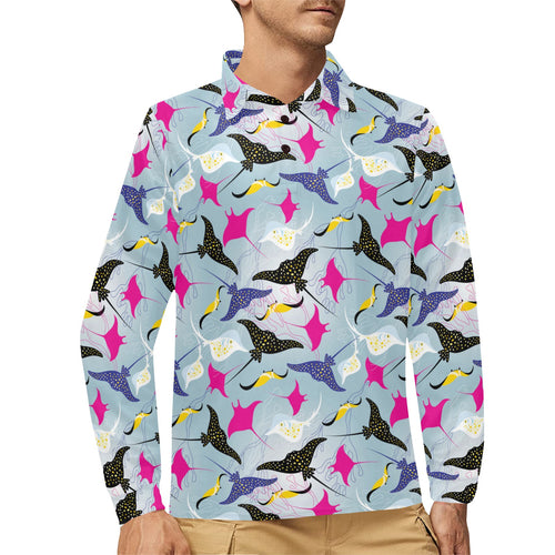 Stingray Pattern Print Design 01 Men's Long Sleeve Polo Shirt