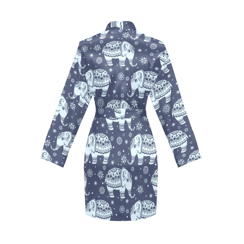 Elephant tribal design pattern Women's Long Sleeve Belted Night Robe