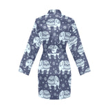 Elephant tribal design pattern Women's Long Sleeve Belted Night Robe