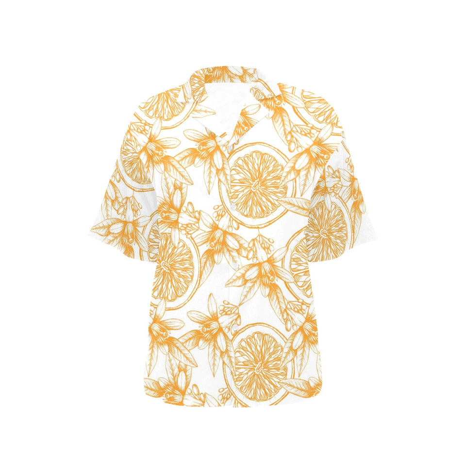 hand drawn orange fruit pattern Women's All Over Print Hawaiian Shirt