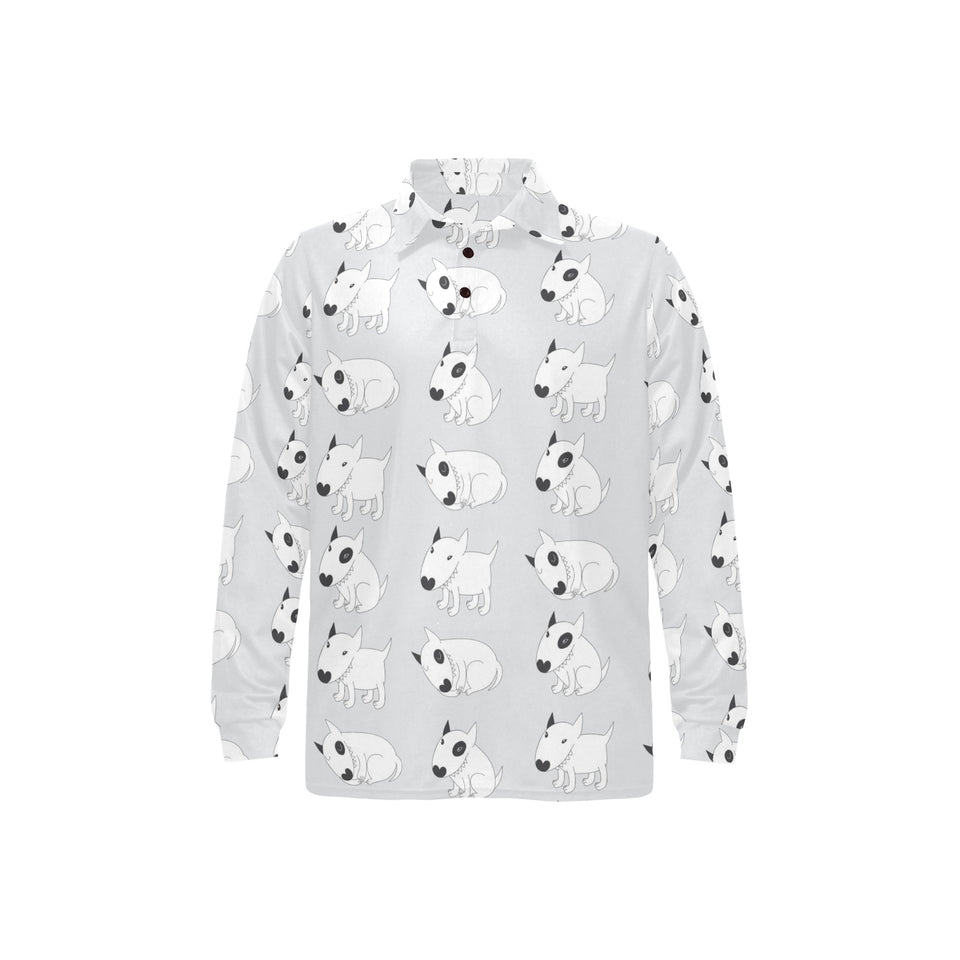 Bull Terrier Pattern Print Design 01 Men's Long Sleeve Polo Shirt