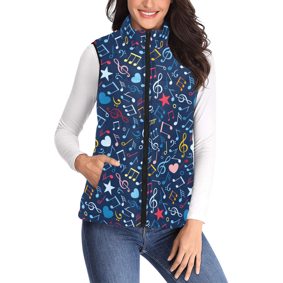 Music Notes Pattern Print Design 03 Women's Padded Vest