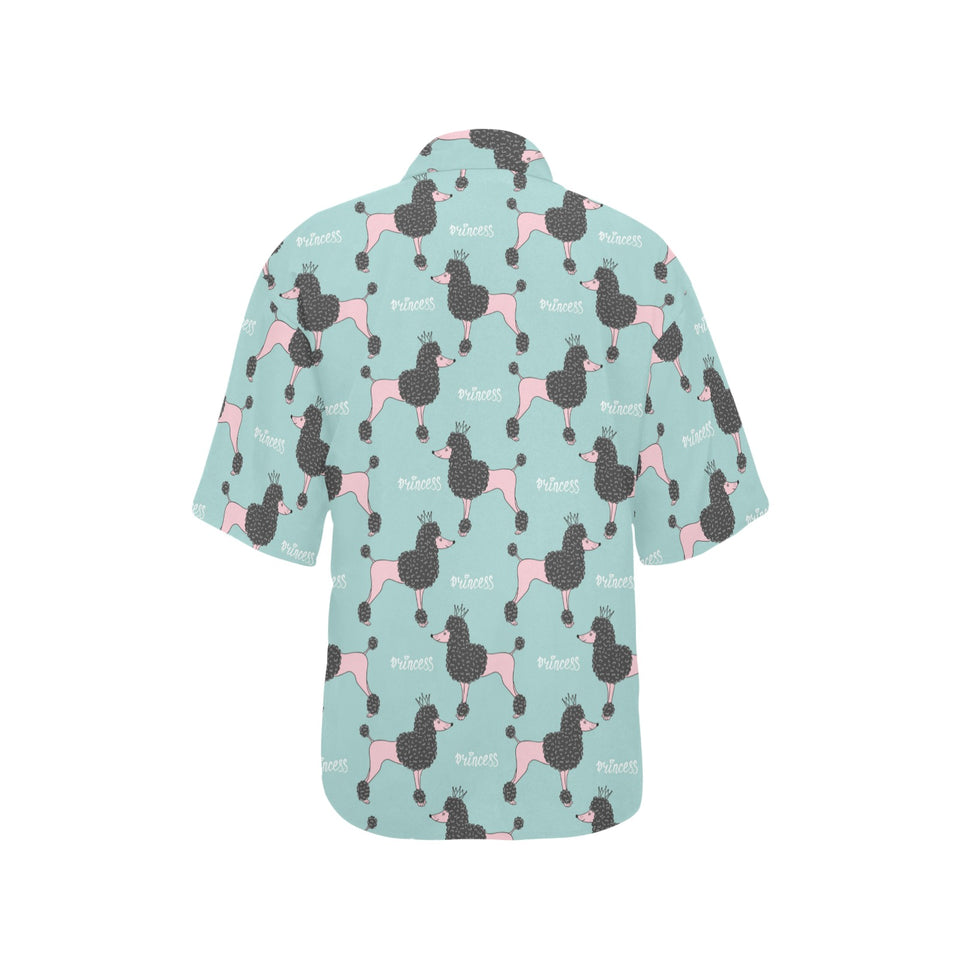 poodle dog green background Women's All Over Print Hawaiian Shirt