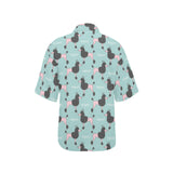 poodle dog green background Women's All Over Print Hawaiian Shirt
