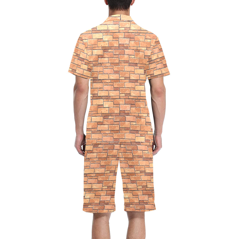 Brick Printed Pattern Print Design 04 Men's V-Neck Short Pajama Set