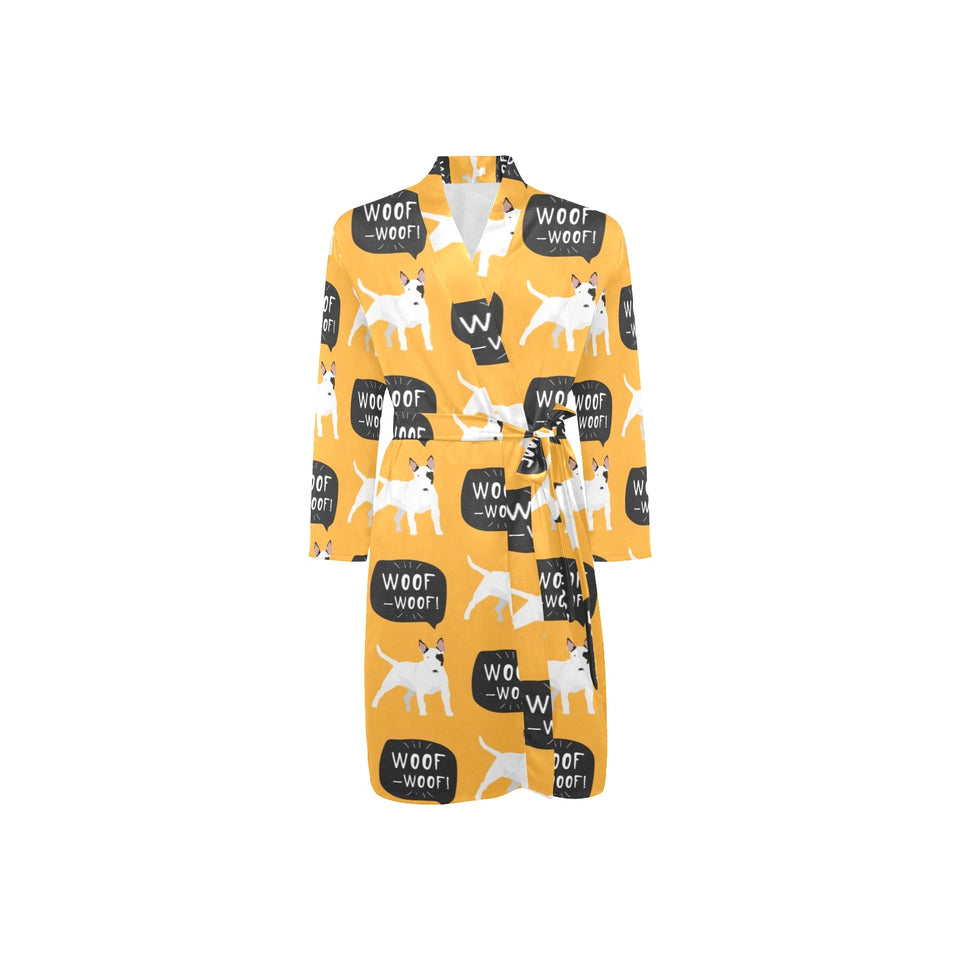 Bull Terrier Pattern Print Design 03 Men's Long Sleeve Belted Night Robe