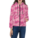 Beautiful dragonfly pink background Women's Padded Hooded Jacket