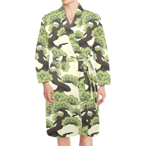 Bonsai pattern Men's Long Sleeve Belted Night Robe