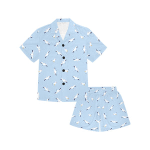 Seagull Pattern Print Design 02 Kids' Boys' Girls' V-Neck Short Pajama Set