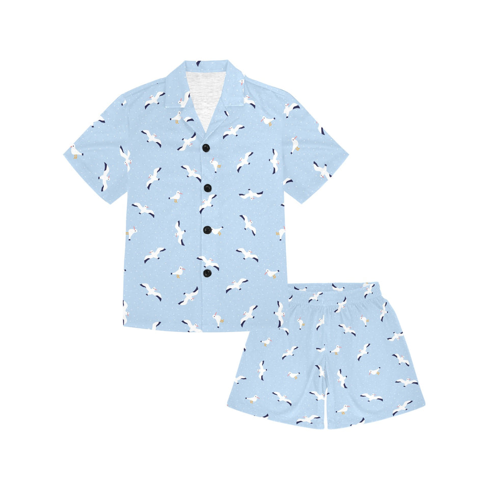 Seagull Pattern Print Design 02 Kids' Boys' Girls' V-Neck Short Pajama Set