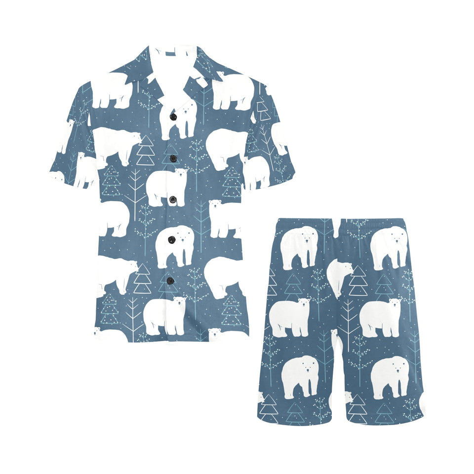 polar bear mother her child pattern Men's V-Neck Short Pajama Set