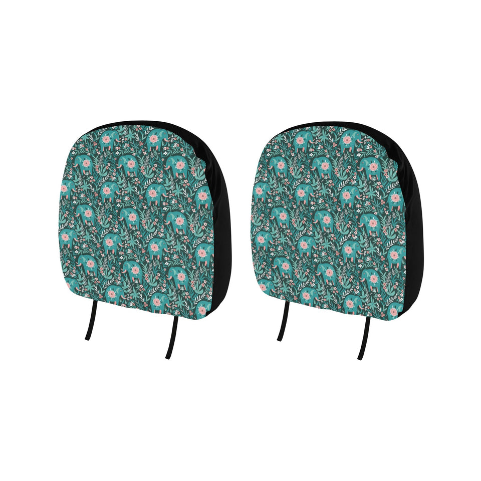 Elephants jungle pattern Car Headrest Cover