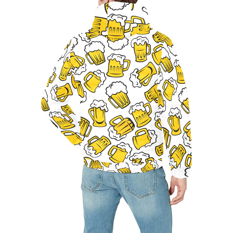 Beer design pattern Men's Padded Hooded Jacket