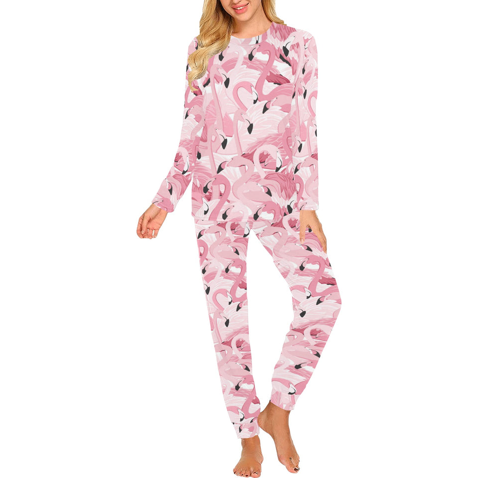 Pink flamingos pattern background Women's All Over Print Pajama Set
