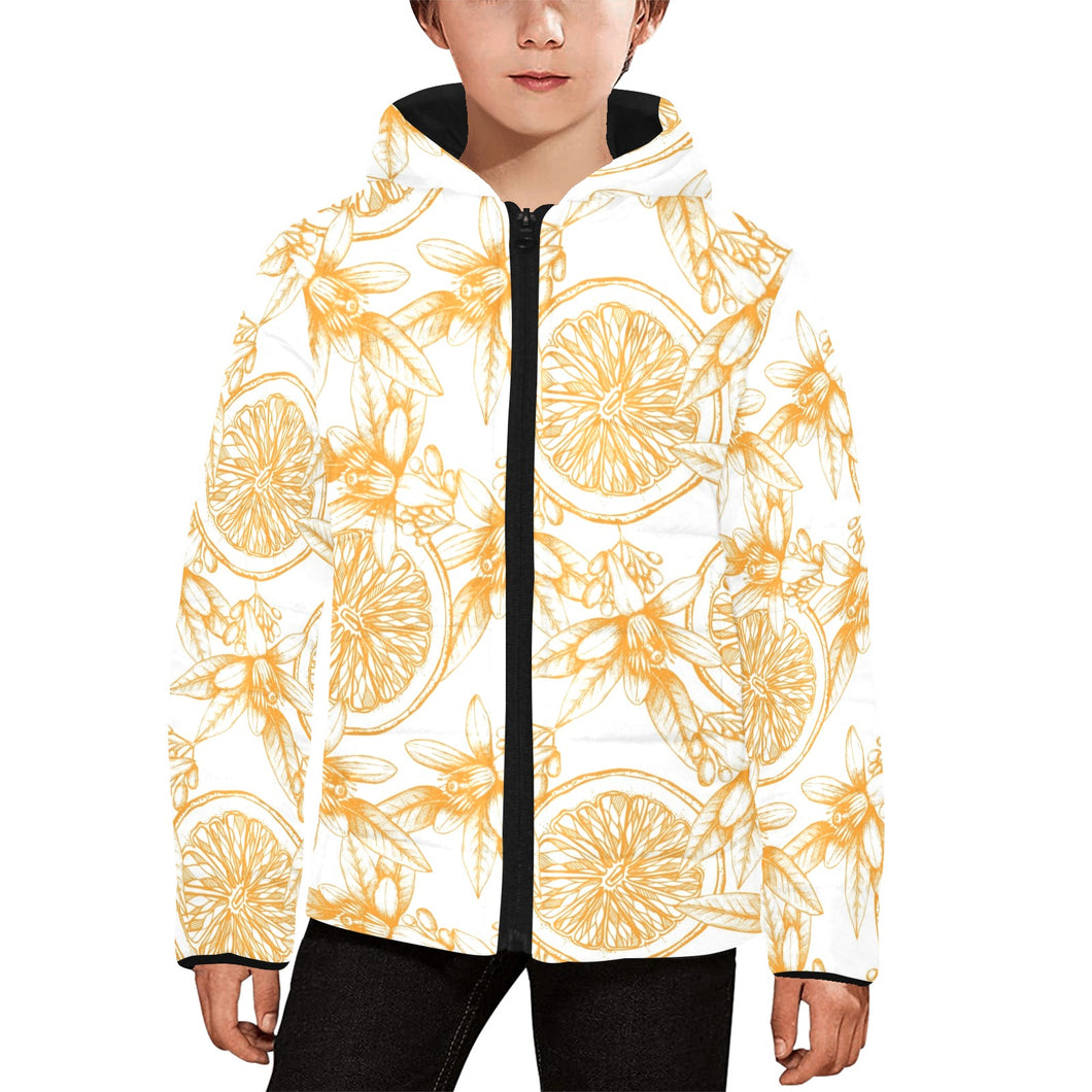 hand drawn orange fruit pattern Kids' Boys' Girls' Padded Hooded Jacket