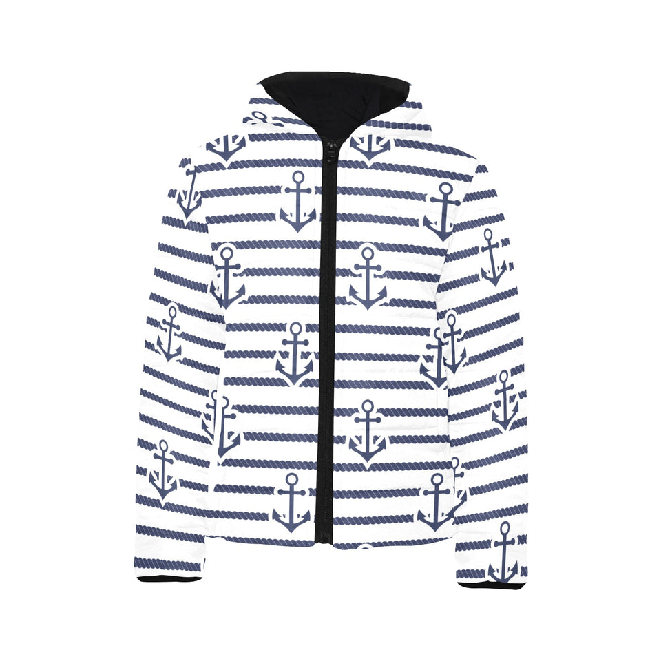 Anchor rope nautical pattern Kids' Boys' Girls' Padded Hooded Jacket