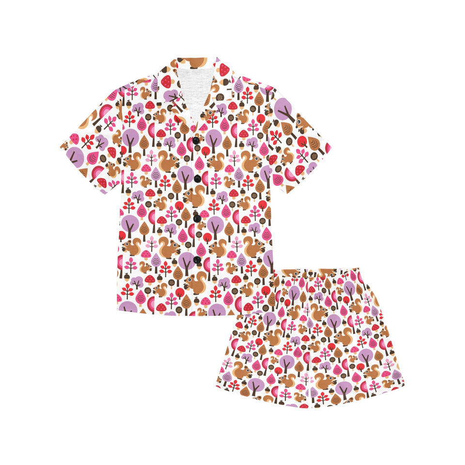 Squirrel Pattern Print Design 02 Kids' Boys' Girls' V-Neck Short Pajama Set