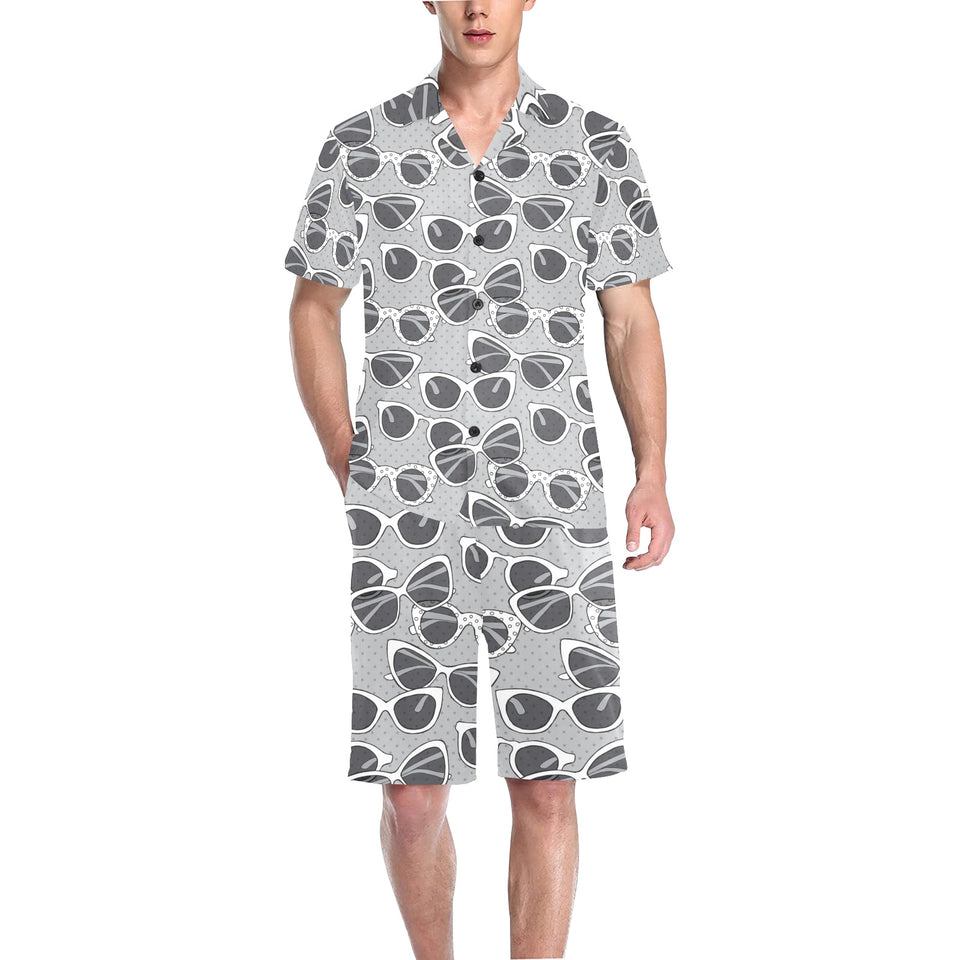 Sun Glasses Pattern Print Design 04 Men's V-Neck Short Pajama Set