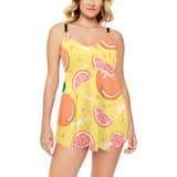 Grapefruit yellow background Chest Sexy Pleated Two Piece Swim Dress