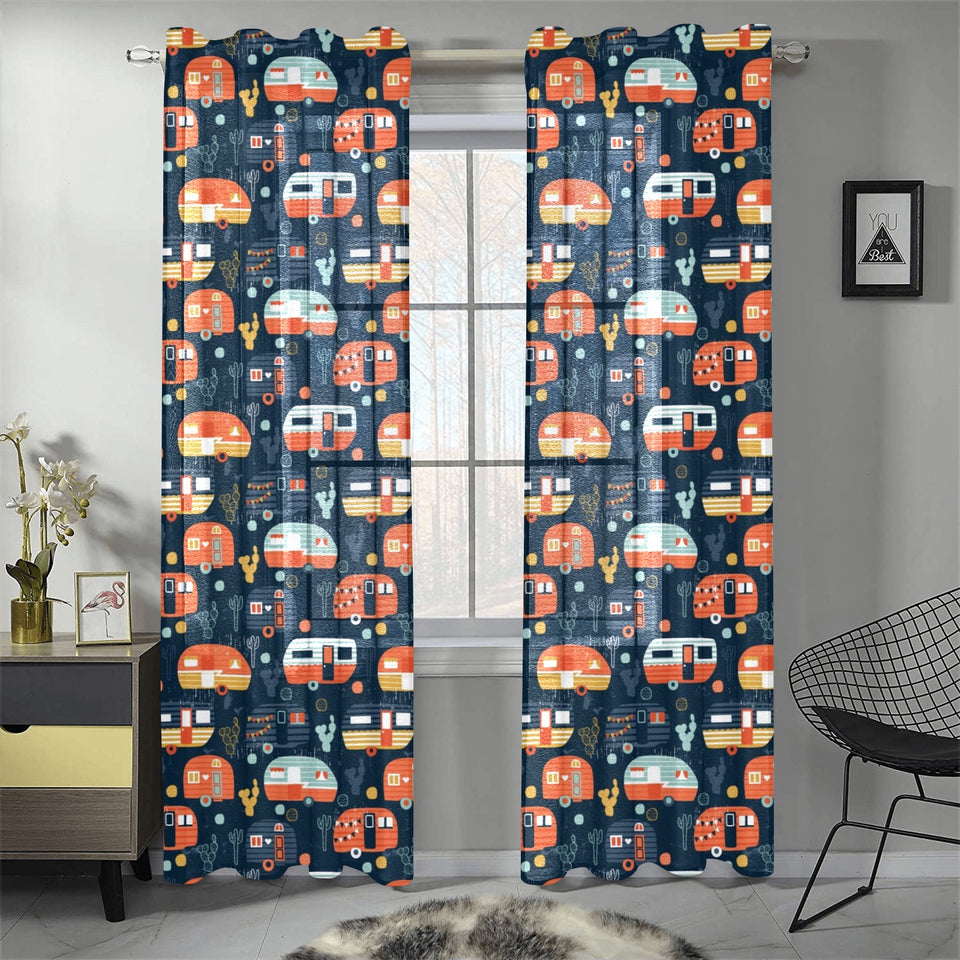 Camper Van Pattern Print Design 05 Gauze Curtain