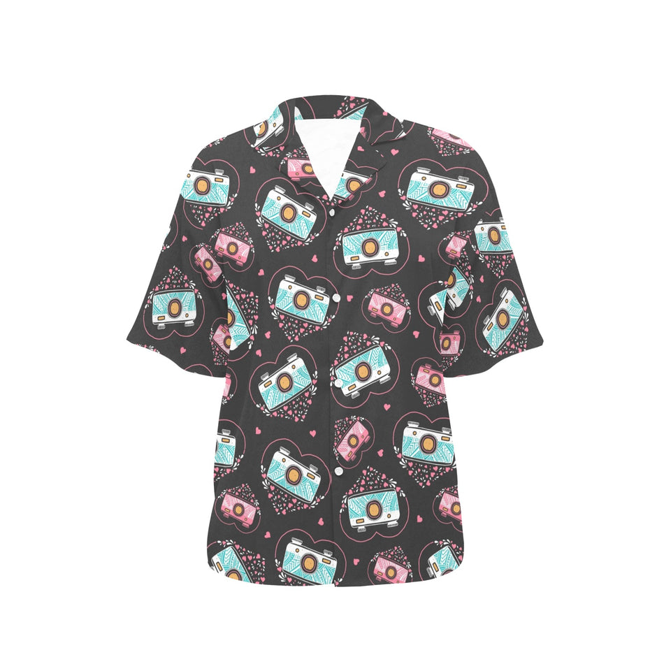 Camera Pattern Print Design 04 Women's All Over Print Hawaiian Shirt