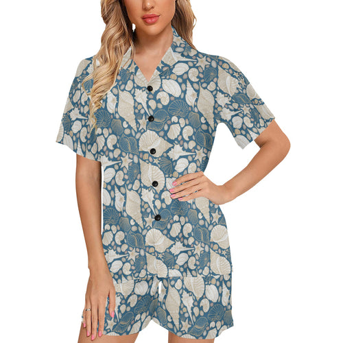 Sea turtle Polynesian Tribal design pattern Women's V-Neck Short Pajama Set