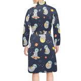 Cute sloth astronaut star planet rocket pattern Men's Long Sleeve Belted Night Robe