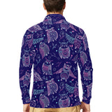 Cute owls pattern boho style ornament Men's Long Sleeve Polo Shirt