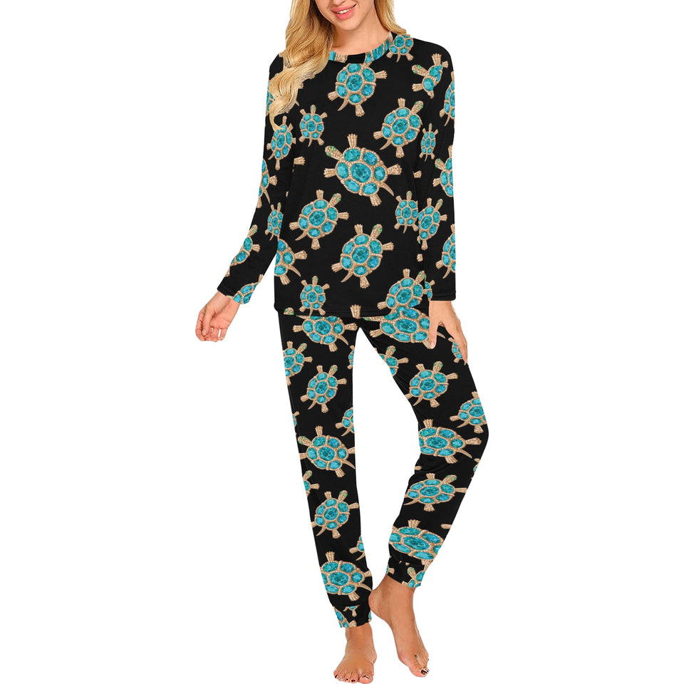 Sea turtle blue stone pattern Women's All Over Print Pajama Set