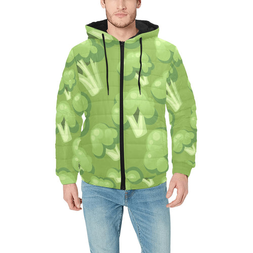Broccoli pattern green background Men's Padded Hooded Jacket