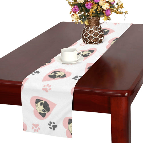 Cute pugs pink heart paw pattern Table Runner