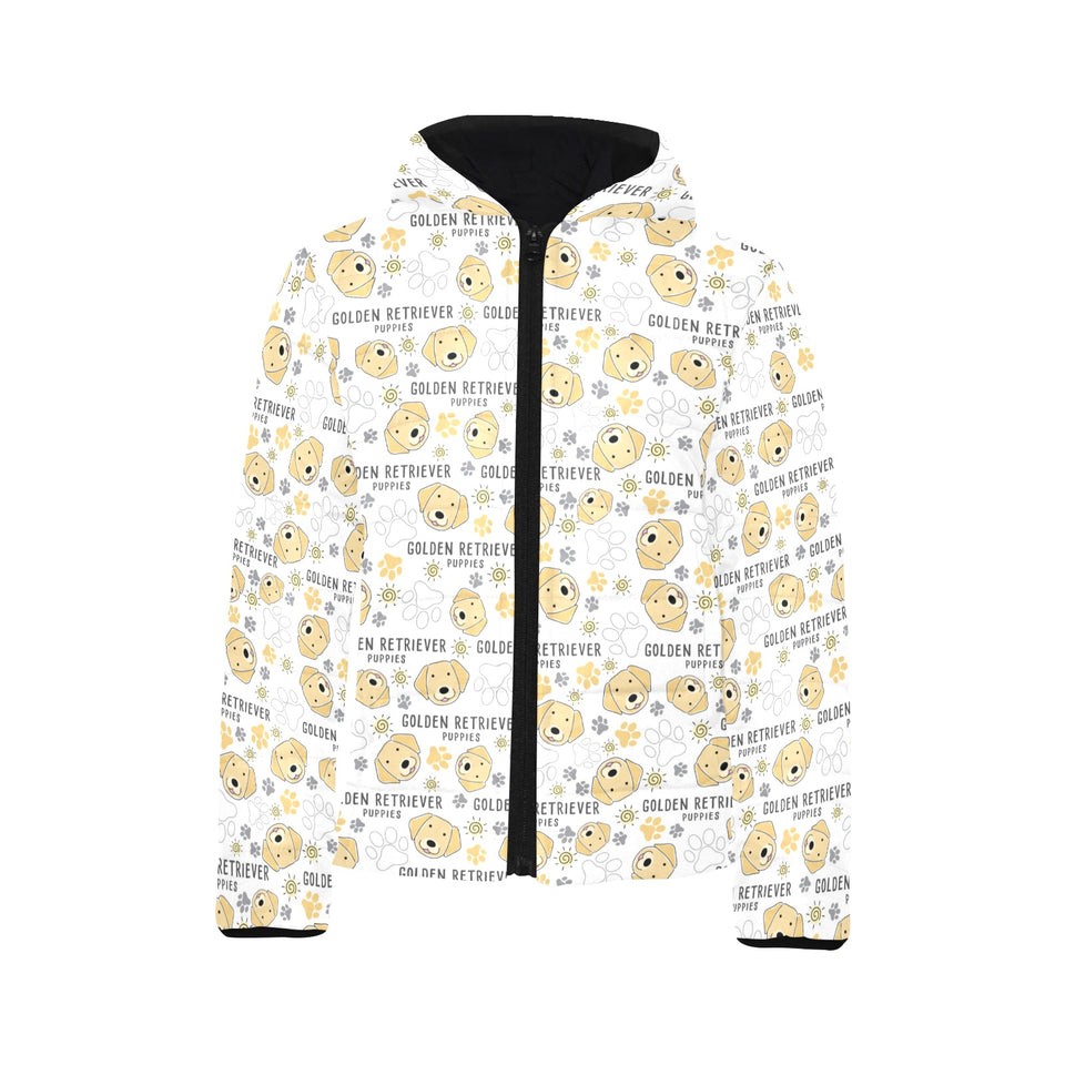 Golden Retriever Pattern Print Design 04 Kids' Boys' Girls' Padded Hooded Jacket