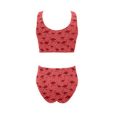 Ostrich Pattern Print Design 03 Chest Bowknot High Waisted Bikini Swimsuit