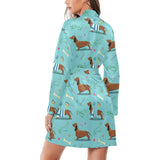 Dachshund decorative background Women's Long Sleeve Belted Night Robe