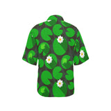 Frog waterlily pattern Women's All Over Print Hawaiian Shirt