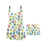 Chemistry Periodic Table Pattern Print Design 05 Chest Sexy Pleated Two Piece Swim Dress