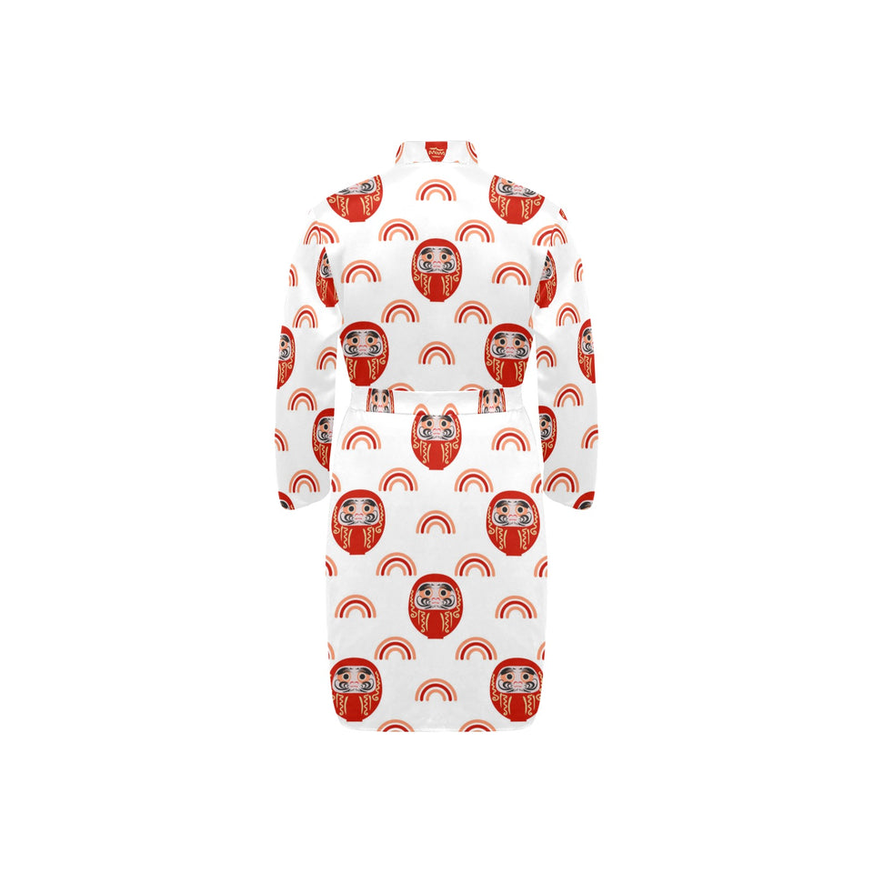 Daruma japanese wooden doll design pattern Men's Long Sleeve Belted Night Robe