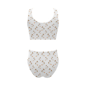 Jack Russel Pattern Print Design 05 Chest Bowknot High Waisted Bikini Swimsuit