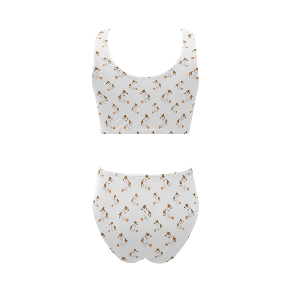 Jack Russel Pattern Print Design 05 Chest Bowknot High Waisted Bikini Swimsuit
